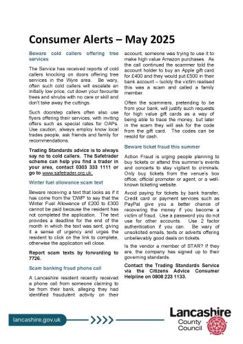 Consumer Alerts May 2025